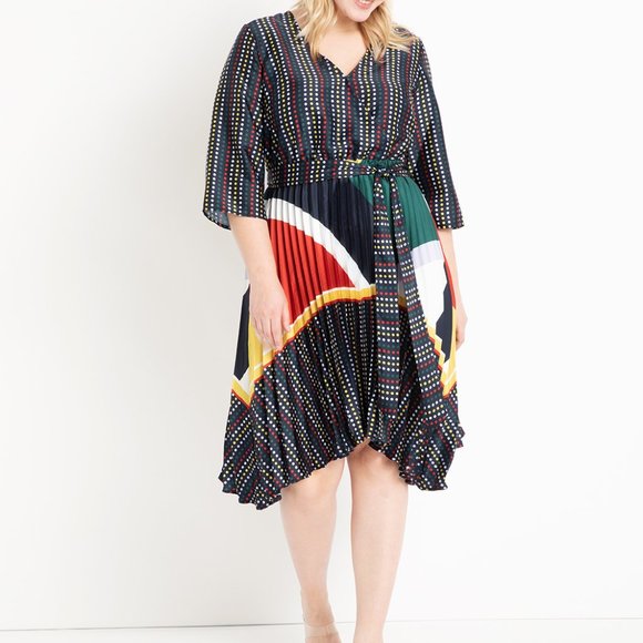Eloquii Dresses & Skirts - Eloquii Mixed Print Dress with Pleated Skirt